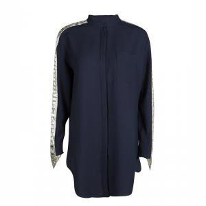 Pre Owned Chloe Navy Blue Arrow Embellished Sleeve Detail Blouse M