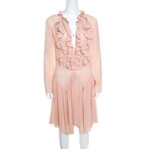 Pre Owned Chloe Tender Pink Silk Ruffle Detail Long Sleeve Dress S