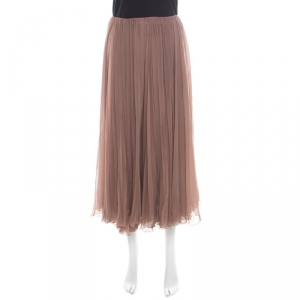 Chloe Hazelnut Brown Gathered Silk Chiffon Midi Skirt S