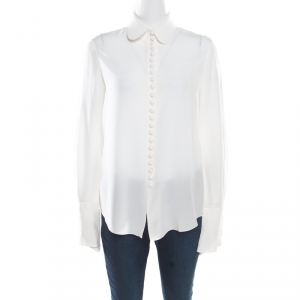 Chloe Milk White Crepe De Chine Button Front Long Sleeve Blouse M