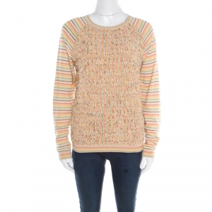 Pre Owned Chloe Rainbow Striped Ruched Panel Detail Raglan Sleeve Top XS