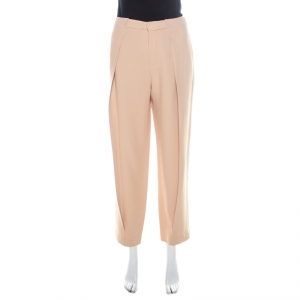 Chloe Pale Pink Crepe Contrast Piping Detail Carrot Fit Trousers M
