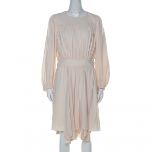 Chloe Cream Crepe Flared Ruffle Dress M