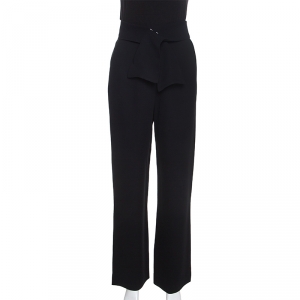Chloe Black Crepe Waist Band Detail Wide Leg Pants M