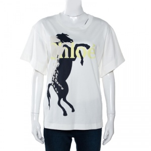 Chloe Off White Horse Print Cotton T-Shirt M