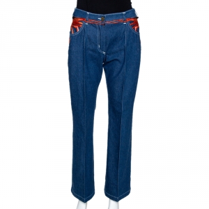 Chloe Blue Denim Lobster Embroidered Flared Jeans L