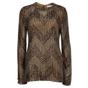 Chloe Gold All Over Beaded Long Sleeve Blouse L