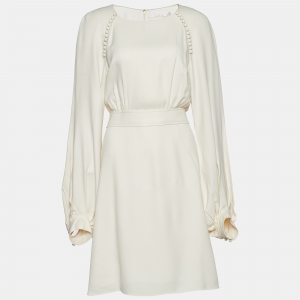 Pre Owned Chloe Pristine White Crepe Button Detail Long Sleeve Dress L