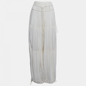 Pre Owned Chloé White Fine Sheer Crepe Gathered Detail Harem Pants S