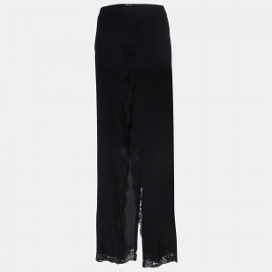 Chloe Black Silk Lace Trimmed Slit Midi Skirt L