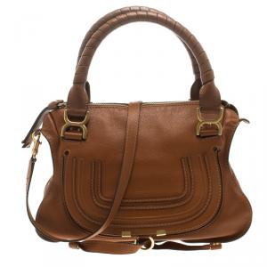 Pre Owned Chloe Cognac Leather Medium Marcie Satchel