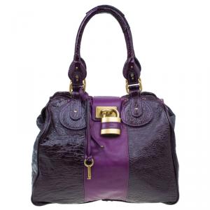 Chloe Dark Purple Patent Leather Paddington Tote