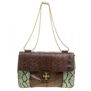 Pre Owned Chloe Brown/Green Python Large Elsie Shoulder Bag