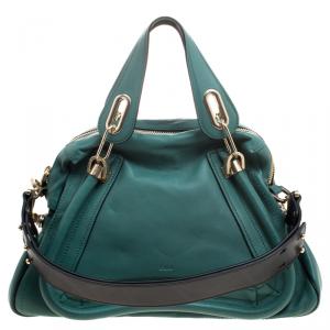 Pre Owned Chloe Emerald Coast Green Leather Medium Military Strap Paraty Shoulder Bag