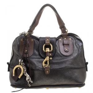 Pre Owned Chloe Metallic Black Leather Kerala Dome Satchel
