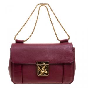 Pre Owned Chloe Bordeaux Leather Medium Elsie Shoulder Bag
