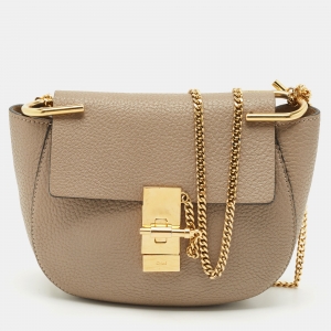Chloe Taupe Grey Leather Small Drew Shoulder Bag