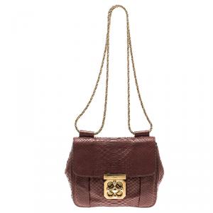 Pre Owned Chloe Burgundy Python Small Elsie Shoulder Bag