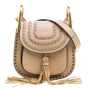 Pre Owned Chloe Pearl Beige Leather Mini Hudson Shoulder Bag