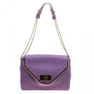 Pre Owned Chloe Purple Leather Medium Sally Flap Shoulder Bag