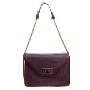 Pre Owned Chloe Purple Pebbled Leather Medium Sally Flap Shoulder Bag