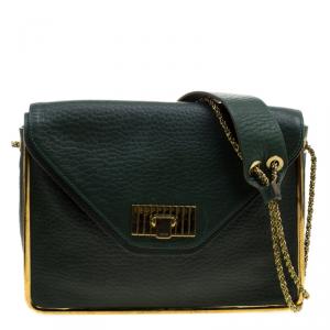 Pre Owned Chloe Green Pebbled Leather Medium Sally Flap Shoulder Bag