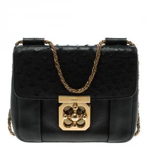 Pre Owned Chloe Black Leather and Ostrich Small Elsie Shoulder Bag