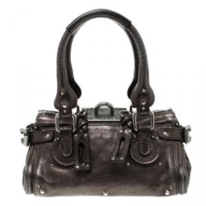 Pre Owned Chloe Metallic Grey Leather Mini Paddington Satchel