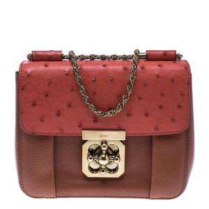 Pre Owned Chloe Bi Color Ostrich and Leather Small Elsie Shoulder Bag