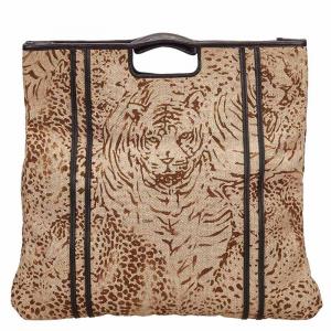 Pre Owned Chloe Brown Tiger Print Fabric Top Handle Bag