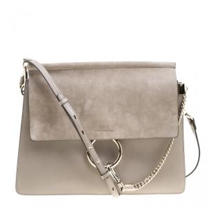 Pre Owned Chloe Motty Grey Leather and Suede Faye Shoulder Bag