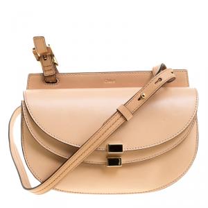 Pre Owned Chloe Peach Leather Mini Georgia Crossbody Bag