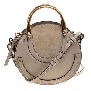 Pre Owned Chloe Beige Leather and Suede Small Pixie Round Shoulder Bag