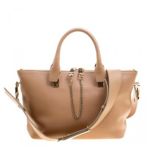 Pre Owned Chloe Beige/Peach Leather Medium Baylee Tote