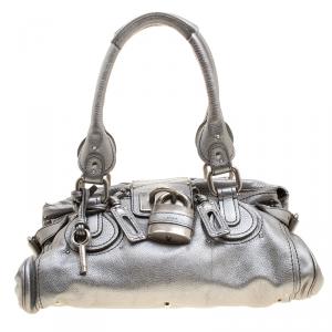 Pre Owned Chloe Silver Leather Medium Paddington Satchel