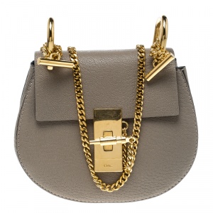 Pre Owned Chloe Grey Leather Mini Drew Shoulder Bag