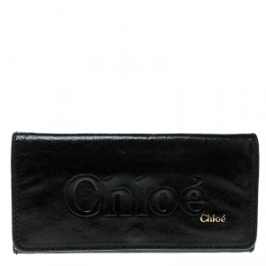 Pre Owned Chloe Black Leather Logo Continental Wallet