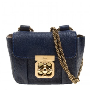 Pre Owned Chloe Blue Leather Mini Elsie Crossbody Bag