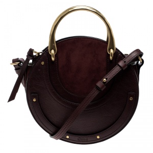 Pre Owned Chloe Burgundy Leather and Suede Small Pixie Round Top Handle Bag