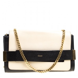 Pre Owned Chloe Black/Light Beige Leather Small Elle Clutch