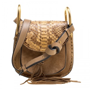 Pre Owned Chloe Brown Leather and Python Mini Hudson Shoulder Bag