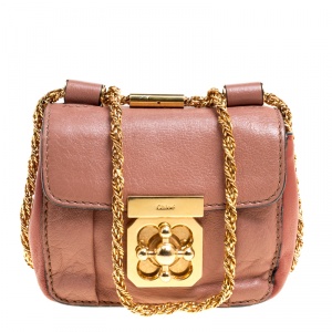 Pre Owned Chloe Two Tone Peach Leather Mini Elsie Crossbody Bag