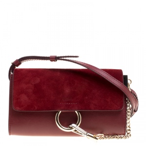 Pre Owned Chloe Burgundy Leather and Suede Mini Faye Shoulder Bag