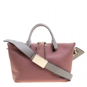 Pre Owned Chloe Beige/Grey Leather Medium Baylee Tote