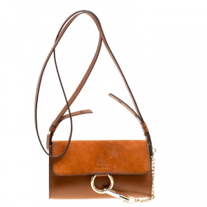 Pre Owned Chloe Brown Leather and Suede Mini Faye Shoulder Bag