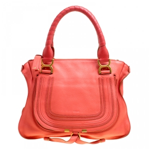 Pre Owned Chloe Neon Orange Leather Medium Marcie Satchel