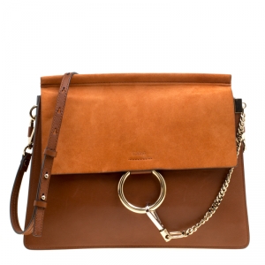 Pre Owned Chloe Brown/Orange Leather and Suede Faye Shoulder Bag