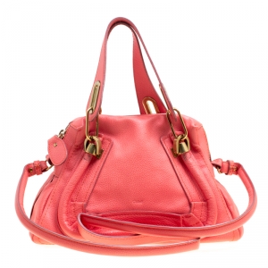 Pre Owned Chloe Coral Pink Leather Small Paraty Bag
