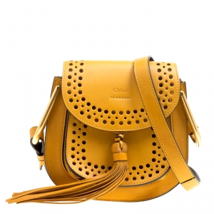 Pre Owned Chloe Mustard Laser Cut Leather Mini Hudson Shoulder Bag