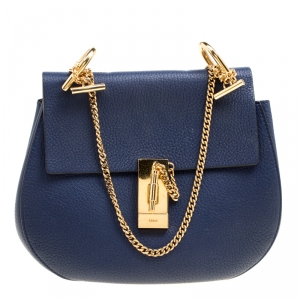 Pre Owned Chloe Blue Leather Medium Drew Shoulder Bag